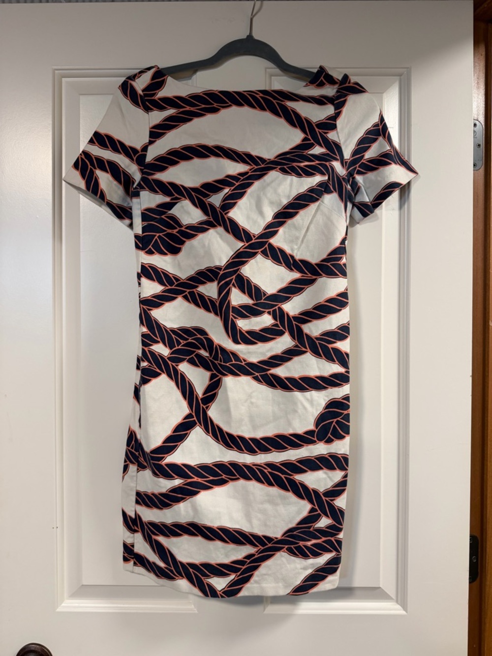 Maeve Anthropologie Rope Print Mini Dress Size 0 Navy Orange Nautical Bow Back